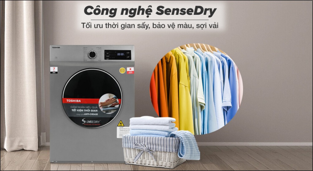 SenseDry là công nghệ thông minh sử dụng cảm biến nhiệt độ và độ ẩm để tự động điều chỉnh thời gian và nhiệt độ sấy