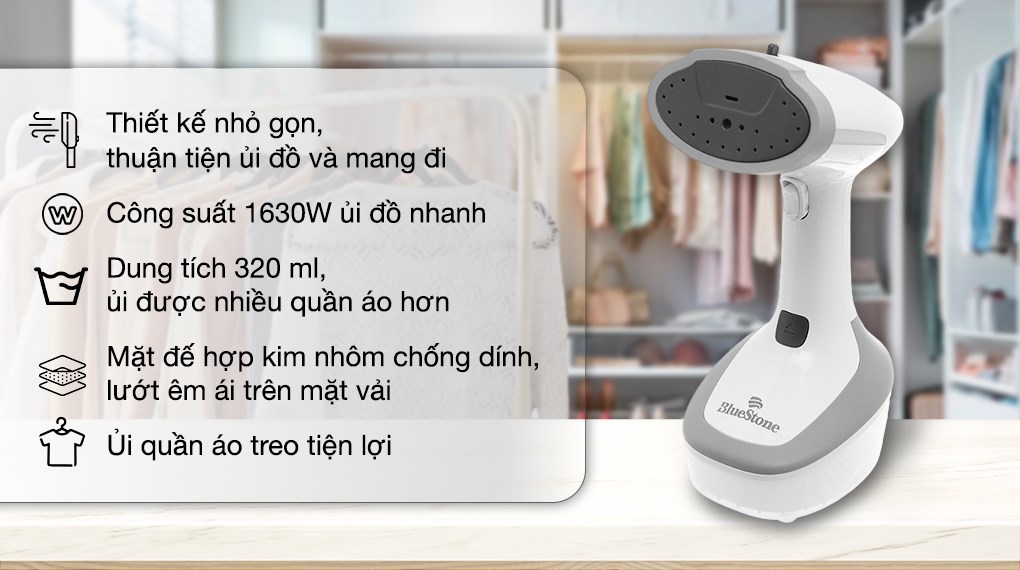 Bàn ủi hơi nước cầm tay Bluestone GSB-4031 nhỏ gọn, dễ mang theo, có bàn chải vải tiện lợi Bàn ủi hơi nước cầm tay Bluestone GSB-4031 nhỏ gọn, dễ mang theo, có bàn chải vải tiện lợi