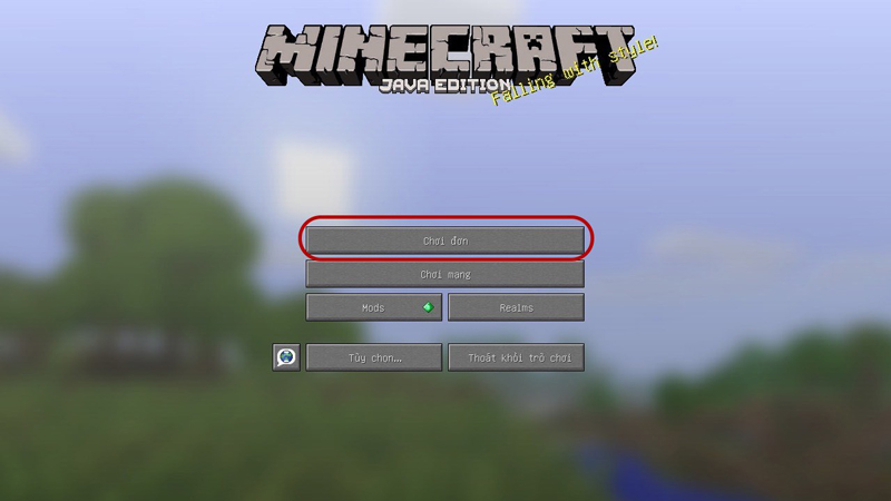 Truy cập Minecraft và chọn chế độ Chơi đơn để bắt đầu tạo thế giới và sử dụng các mã lệnh