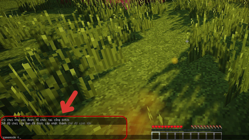 Nhấn Enter để mở khung chat và bắt đầu nhập các mã lệnh Minecraft mong muốn