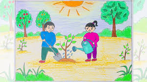 Tranh mẫu 6: chủ đề vẽ tranh trồng cây gây rừng