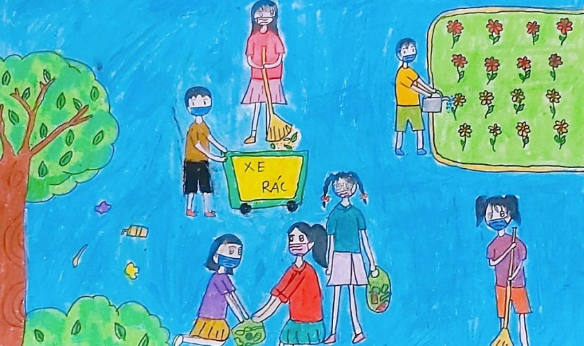 Tranh mẫu 6: Ý tưởng dọn dẹp rác thải bảo vệ môi trường