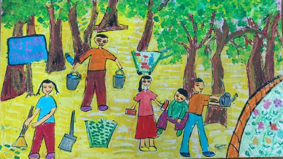 Tranh mẫu 2: Ý tưởng dọn dẹp rác thải bảo vệ môi trường