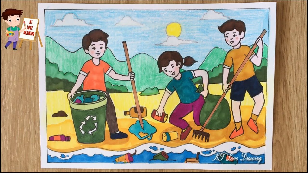 Tranh mẫu 1: Ý tưởng dọn dẹp rác thải bảo vệ môi trường