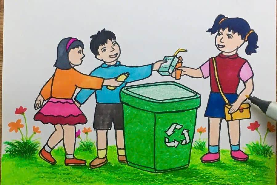 Tranh mẫu 5: Ý tưởng dọn dẹp rác thải bảo vệ môi trường