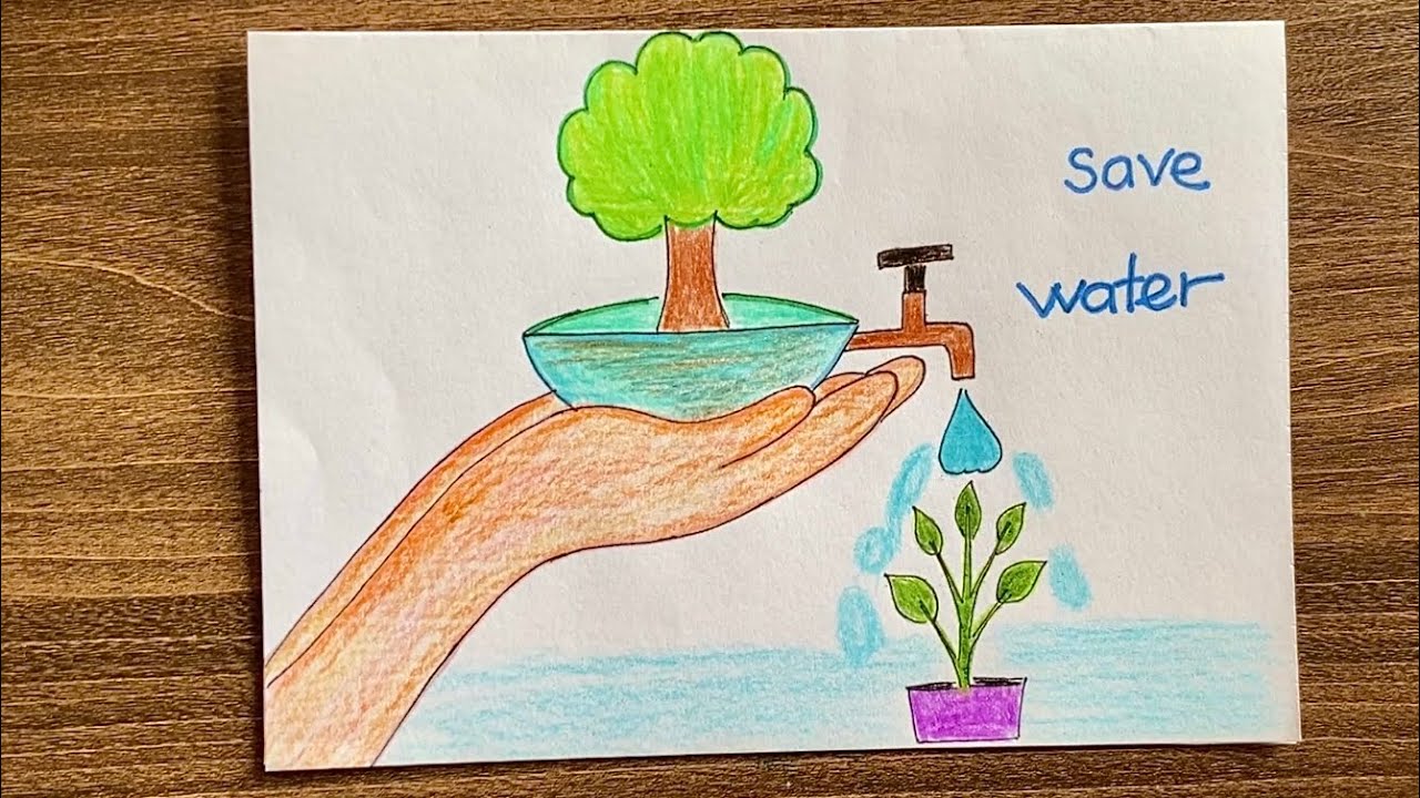 Tranh mẫu 3: Ý tưởng vẽ tranh chủ đề tiết kiệm điện, nước