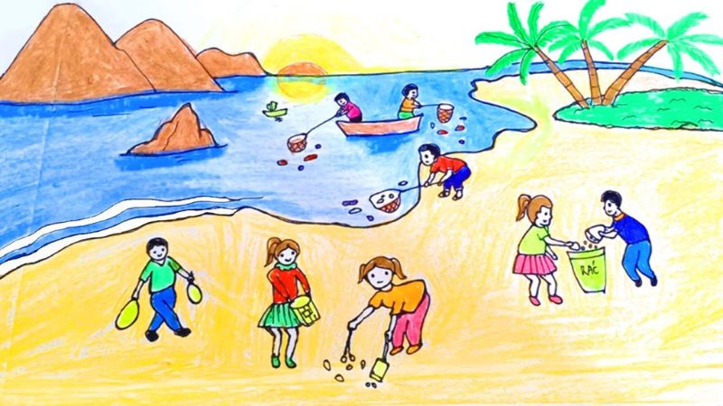 Tranh mẫu 1: Ý tưởng vẽ tranh bảo vệ nguồn nước, biển cả
