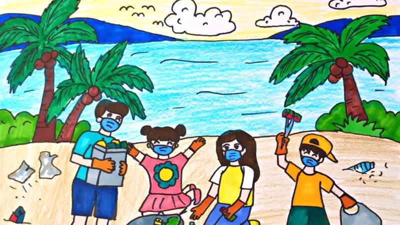 Tranh mẫu 3: Ý tưởng vẽ tranh bảo vệ nguồn nước, biển cả