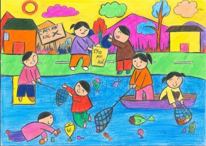 Tranh mẫu 6: Ý tưởng vẽ tranh bảo vệ nguồn nước, biển cả