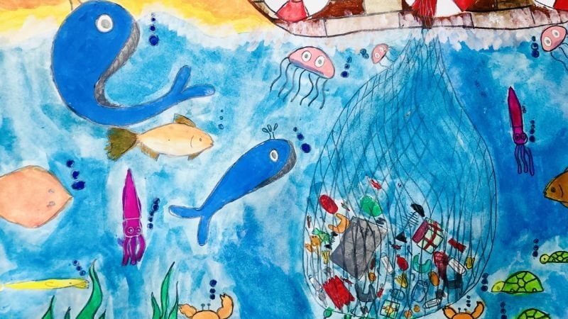 Tranh mẫu 8: Ý tưởng vẽ tranh bảo vệ nguồn nước, biển cả