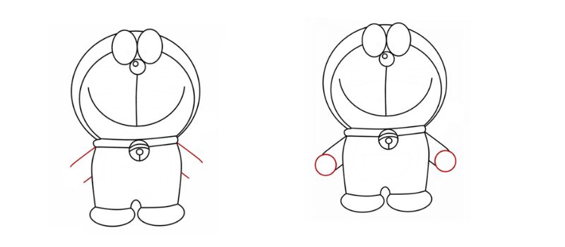 Bé vẽ đôi tay tròn xoe của Doraemon.