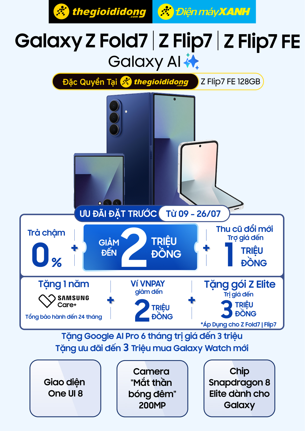 Đặt trước Galaxy Z Fold7 5G và Galaxy Z Flip7 5G: Giảm ngay 2 triệu, thu cũ đổi mới trợ giá đến 1 triệu đồng và nhiều hơn nữa