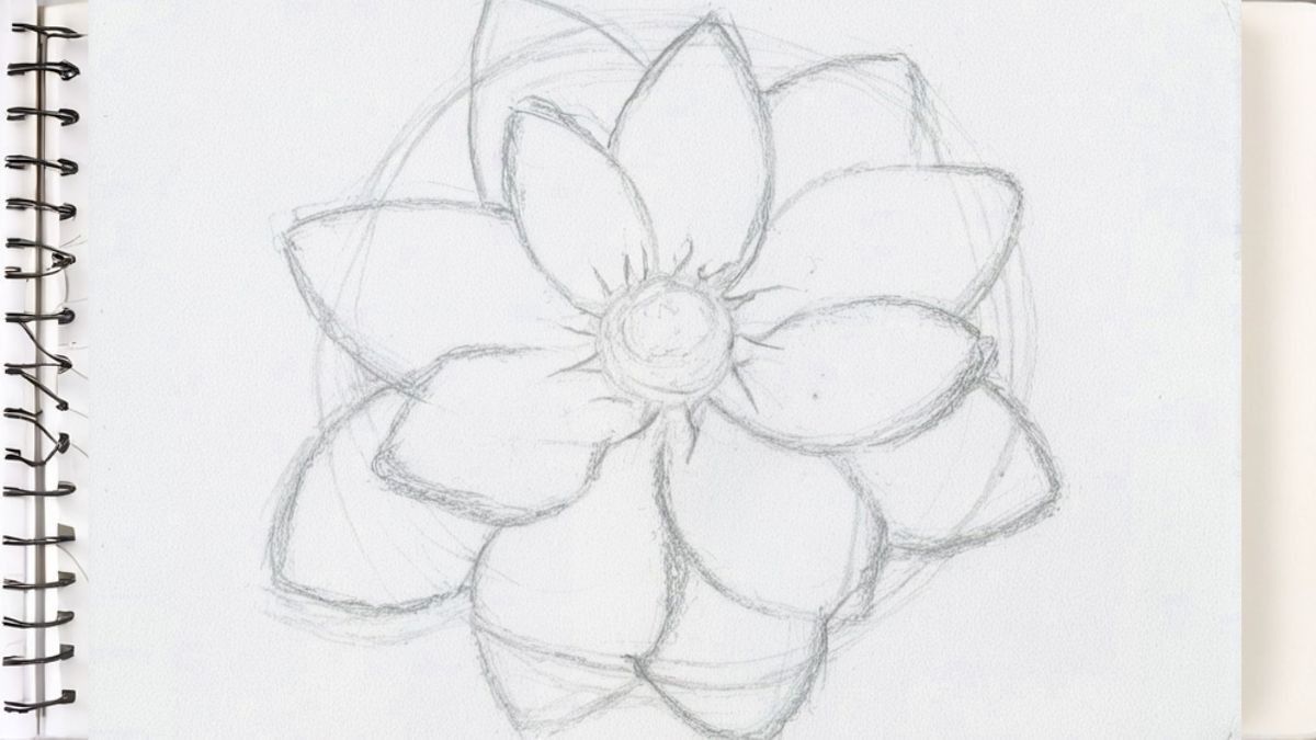 Bắt đầu vẽ các cánh hoa bằng những đường cong mềm mại