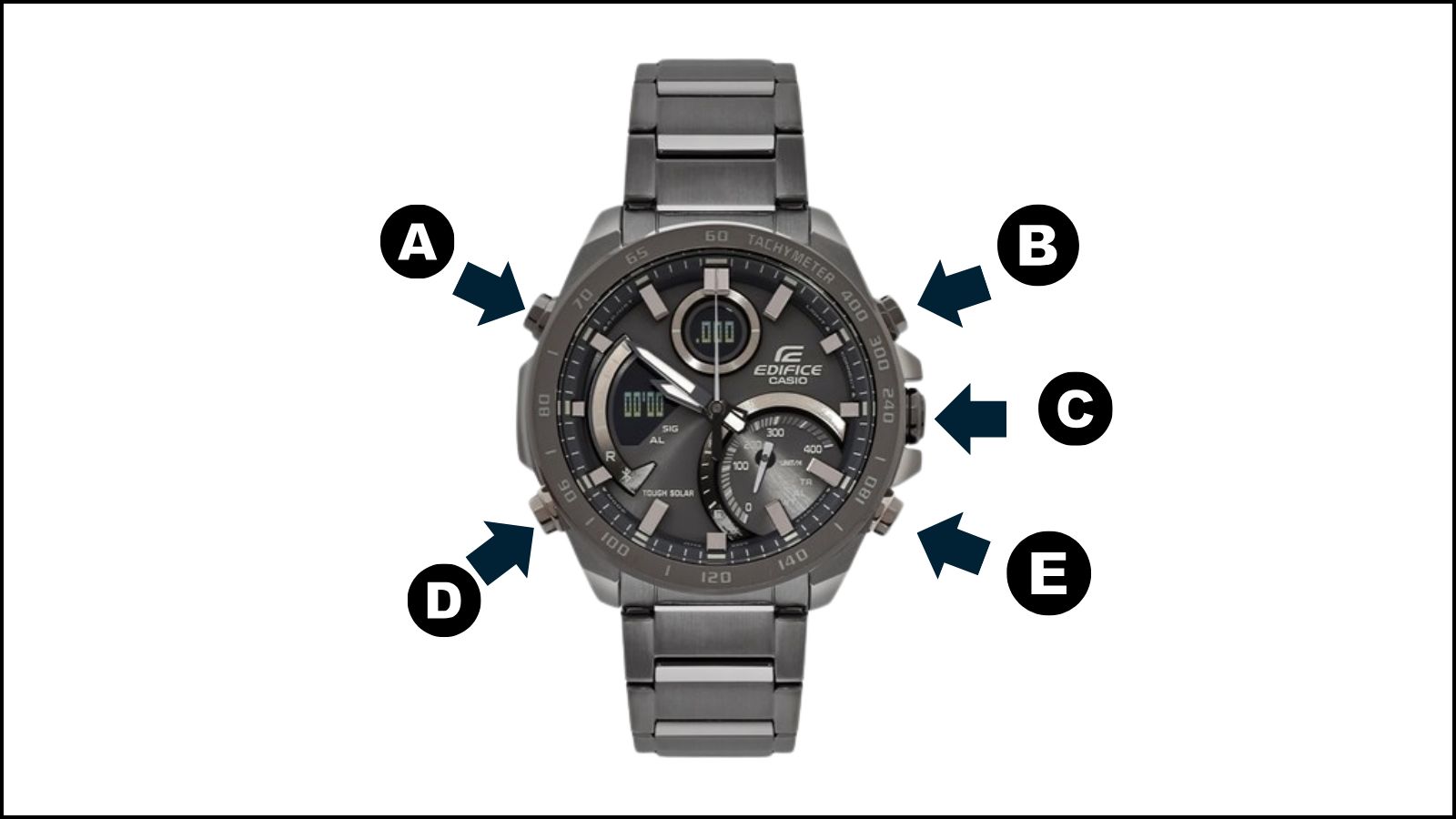 C&aacute;c n&uacute;t tr&ecirc;n đồng hồ ECB 900MDC-1ADR