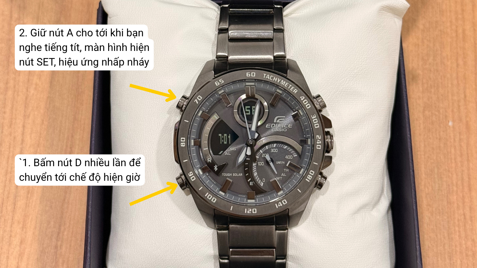 C&aacute;c bước bật chế độ chỉnh giờ