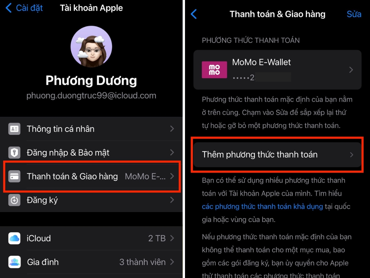 Thanh to&aacute;n & Giao h&agrave;ng > Nhấn Th&ecirc;m phương thức