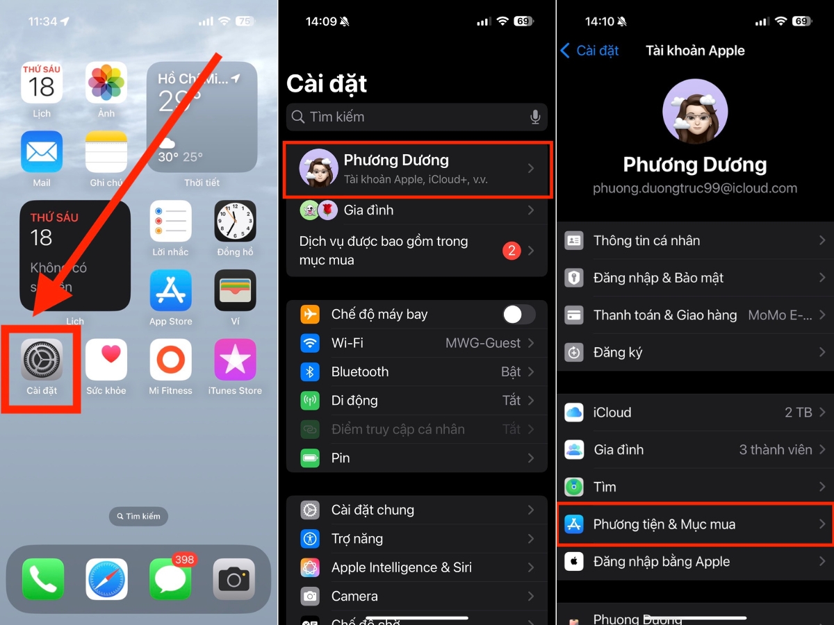 Apple ID > Phương tiện & Mục mua