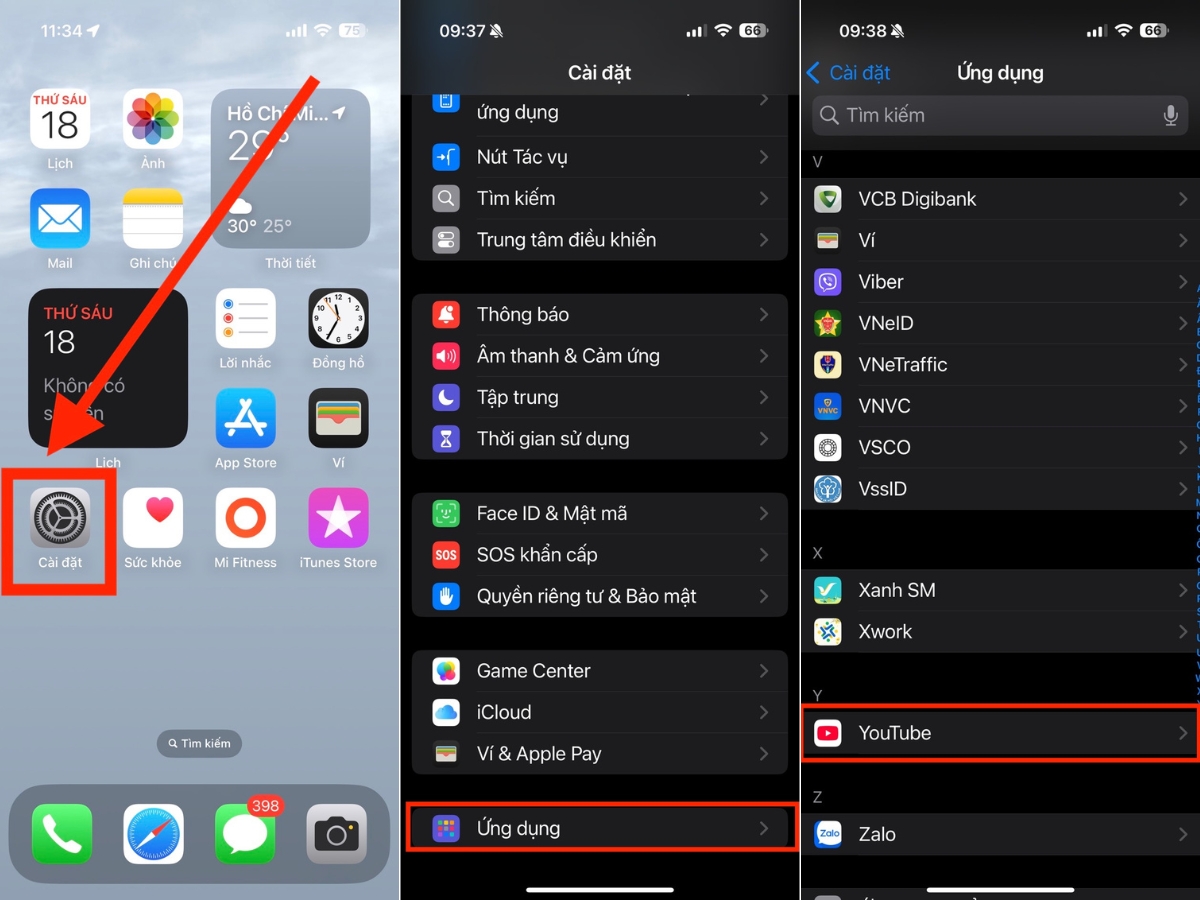 Cài đặt > Ứng dụng > Chọn ứng dụng cần chỉnh Cài đặt > Ứng dụng > Chọn ứng dụng cần chỉnh