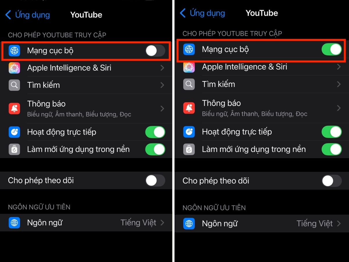 Bật hoặc tắt công tắc truy cập mạng cục bộ Bật hoặc tắt công tắc truy cập mạng cục bộ