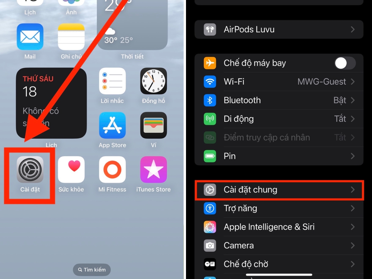 Cài đặt > Cài đặt chung Cài đặt > Cài đặt chung