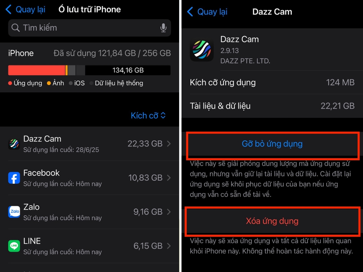 Xem chi tiết hoặc gỡ/x&oacute;a ứng dụng