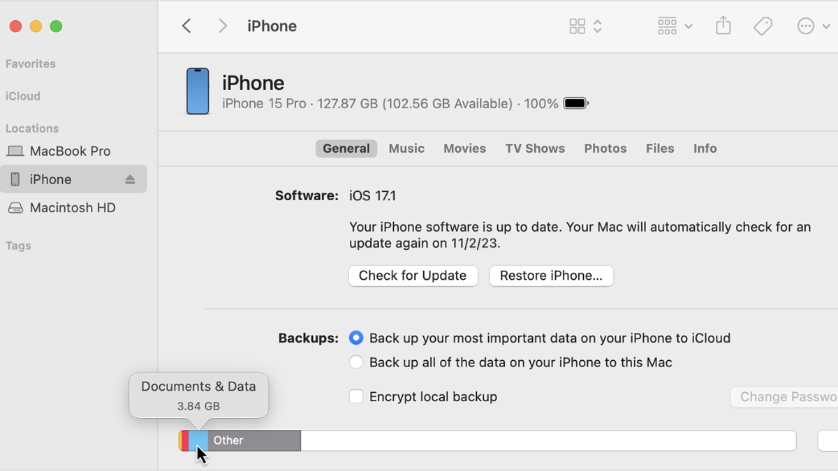 Xem dung lượng khả dụng iPhone tr&ecirc;n MacBook