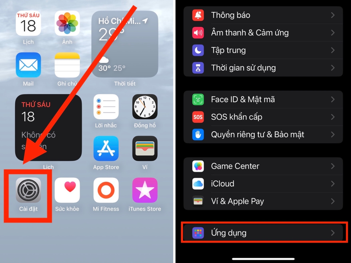 C&agrave;i đặt > Ứng dụng