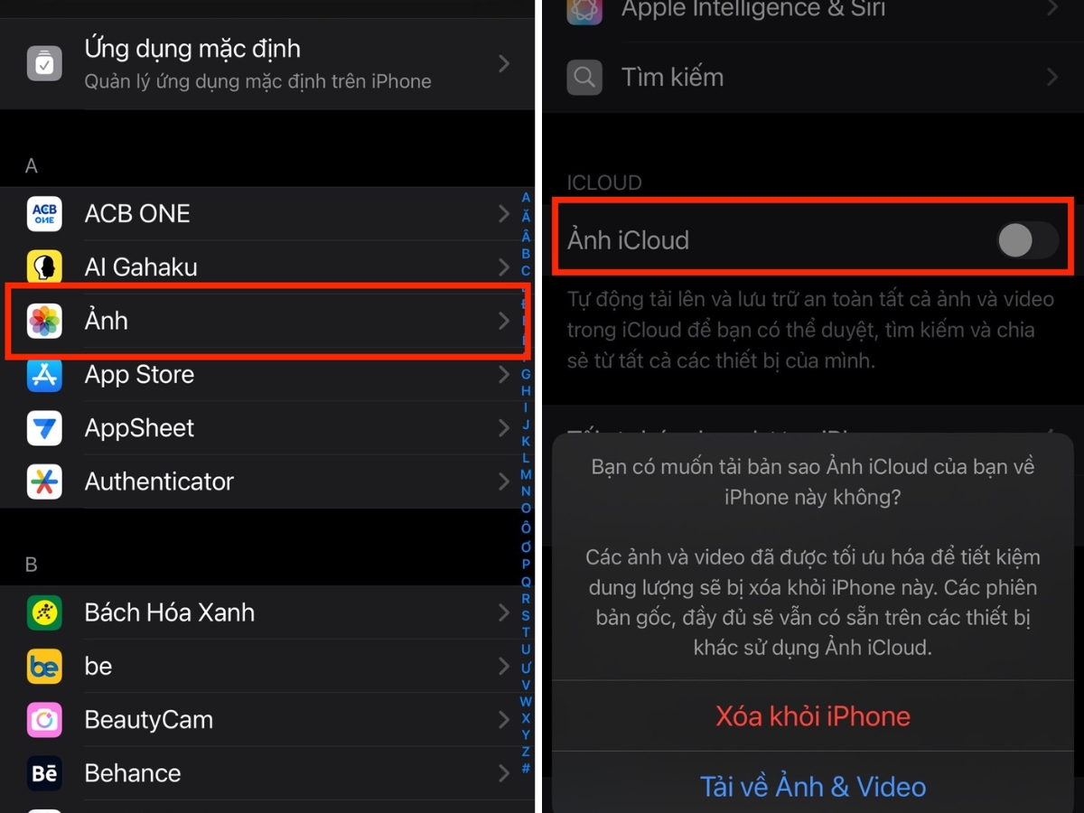 Tắt tuỳ chọn Ảnh iCloud