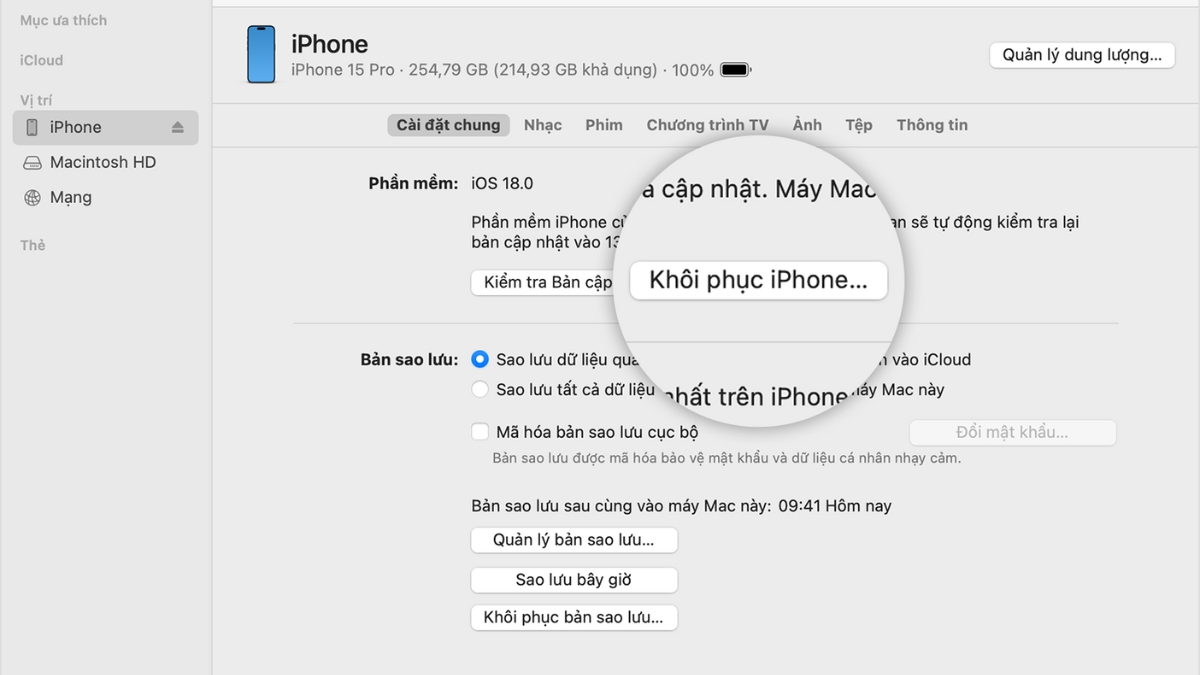 Chọn Khôi phục iPhone Chọn Khôi phục iPhone
