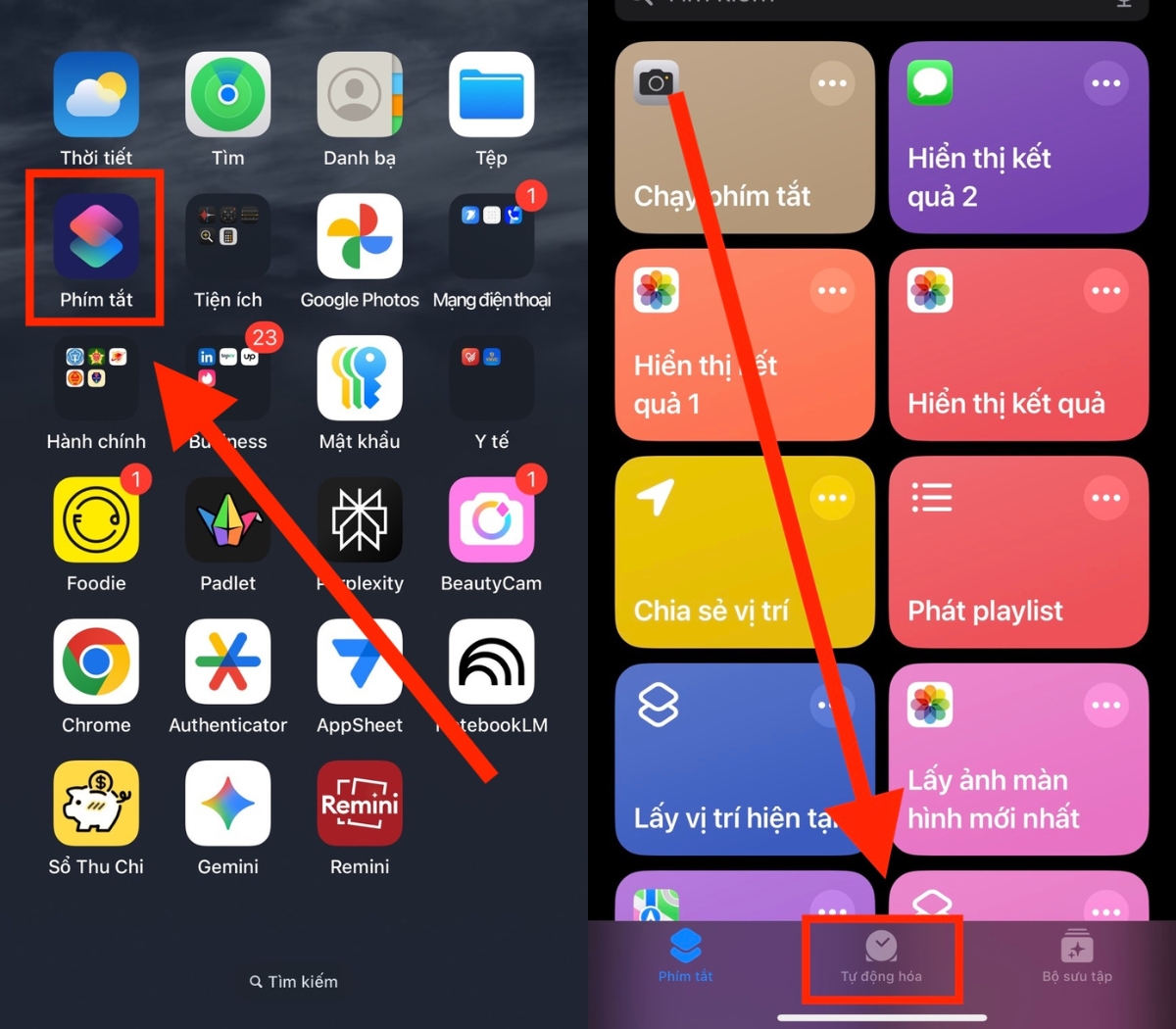 Chọn tab Tự động h&oacute;a