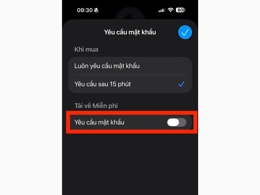 Gạt tắt Y&ecirc;u cầu mật khẩu