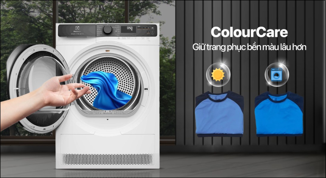 ColourCare là công nghệ độc quyền của Electrolux, được thiết kế để bảo vệ màu sắc quần áo trong suốt quá trình giặt và sấy