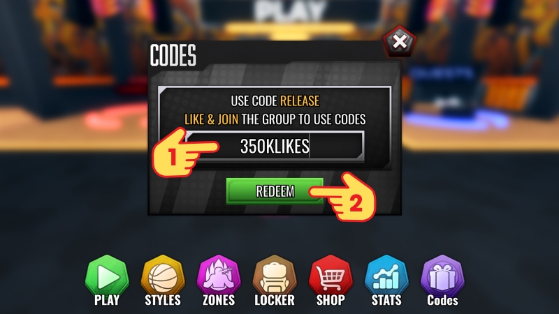 Nhập code > Bấm Redeem để nhận quà