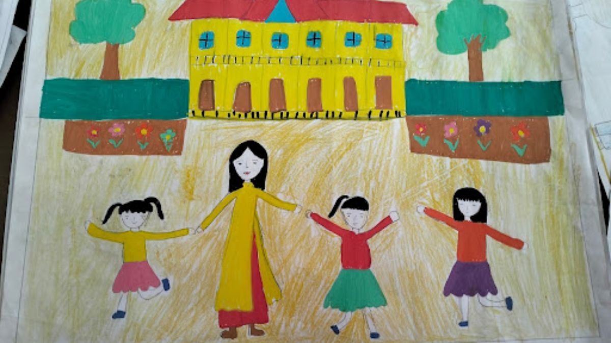 Tranh mẫu 1: Vẽ trường học đơn giản