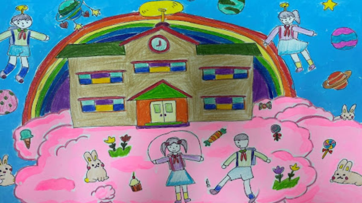 Tranh mẫu 4: Vẽ trường học đơn giản