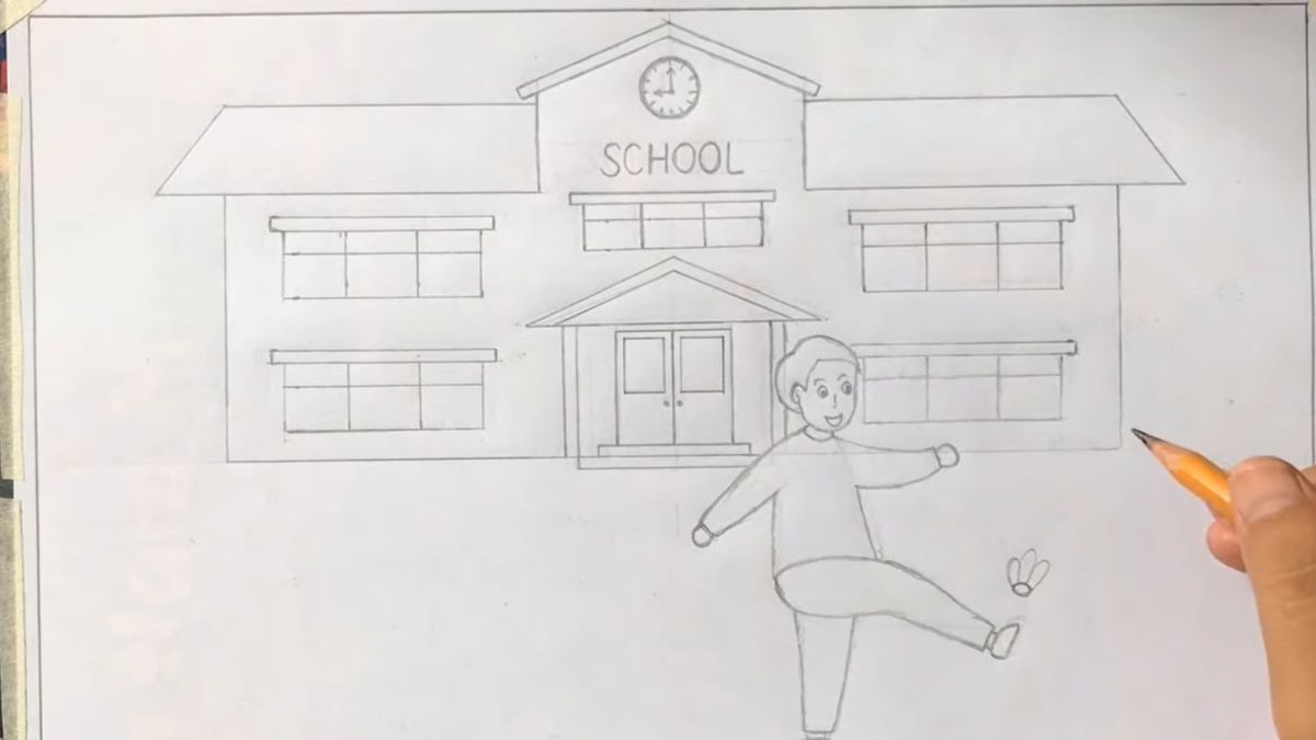 Vẽ thêm các chi tiết trong ngôi trường