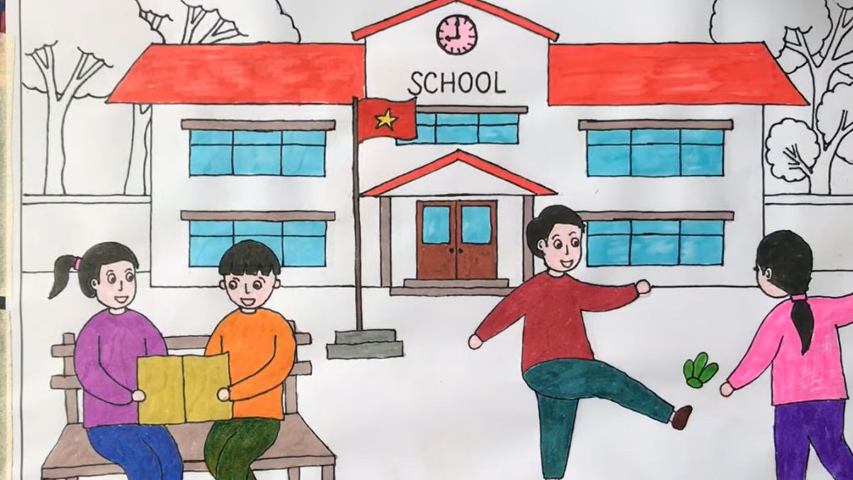 Vẽ thêm các chi tiết trong ngôi trường