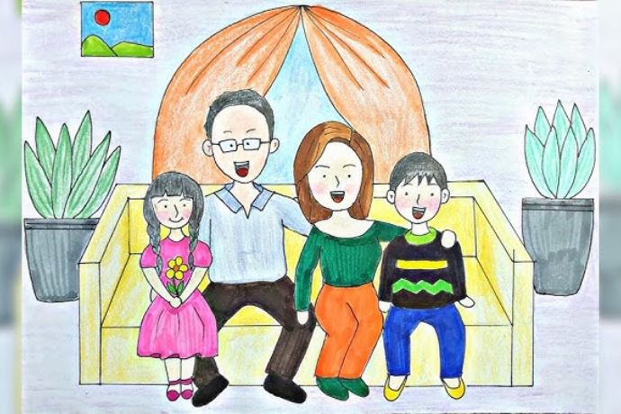 Tranh mẫu 1: Vẽ tranh chân dung gia đình