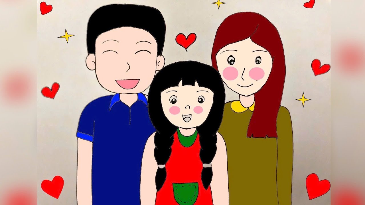 Tranh mẫu 1: Vẽ tranh chân dung gia đình