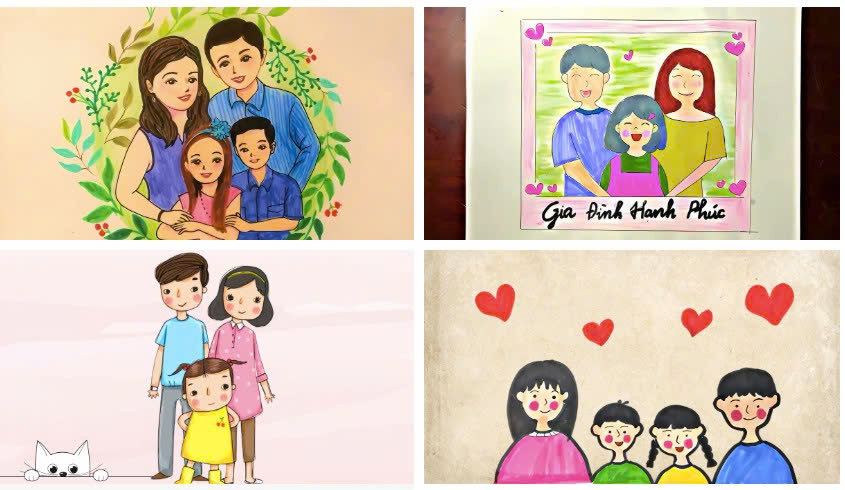 Tranh mẫu 1: Vẽ tranh chân dung gia đình