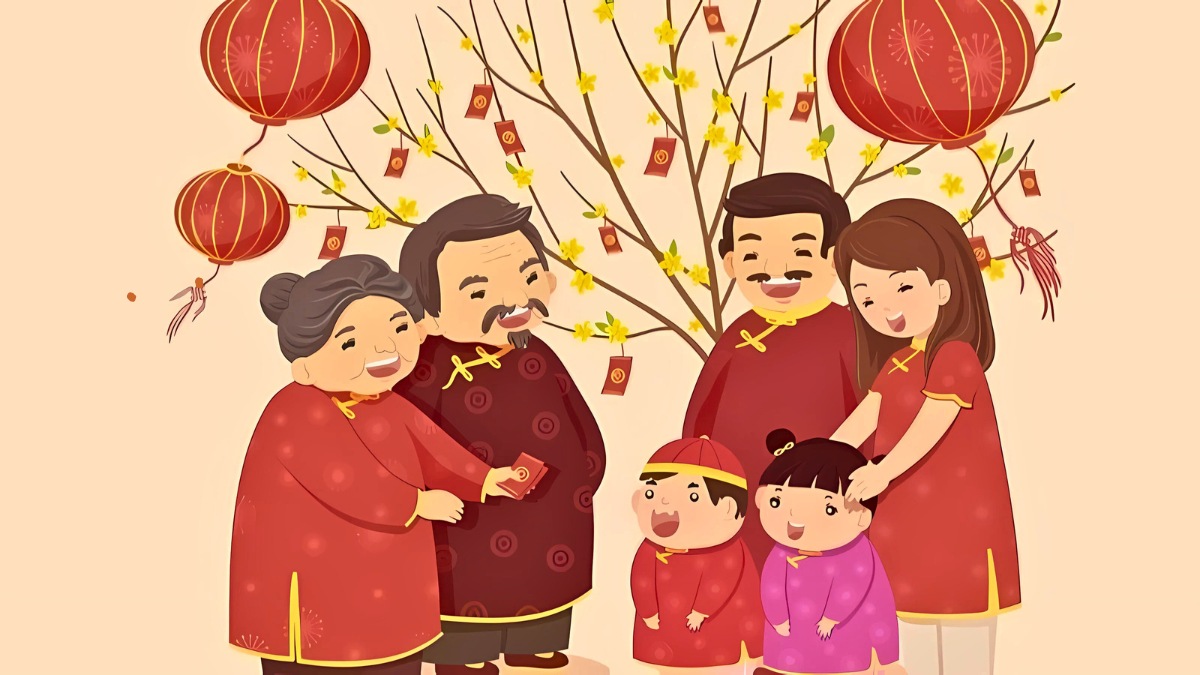 Tranh mẫu 3: Tranh gia đình ngày Tết