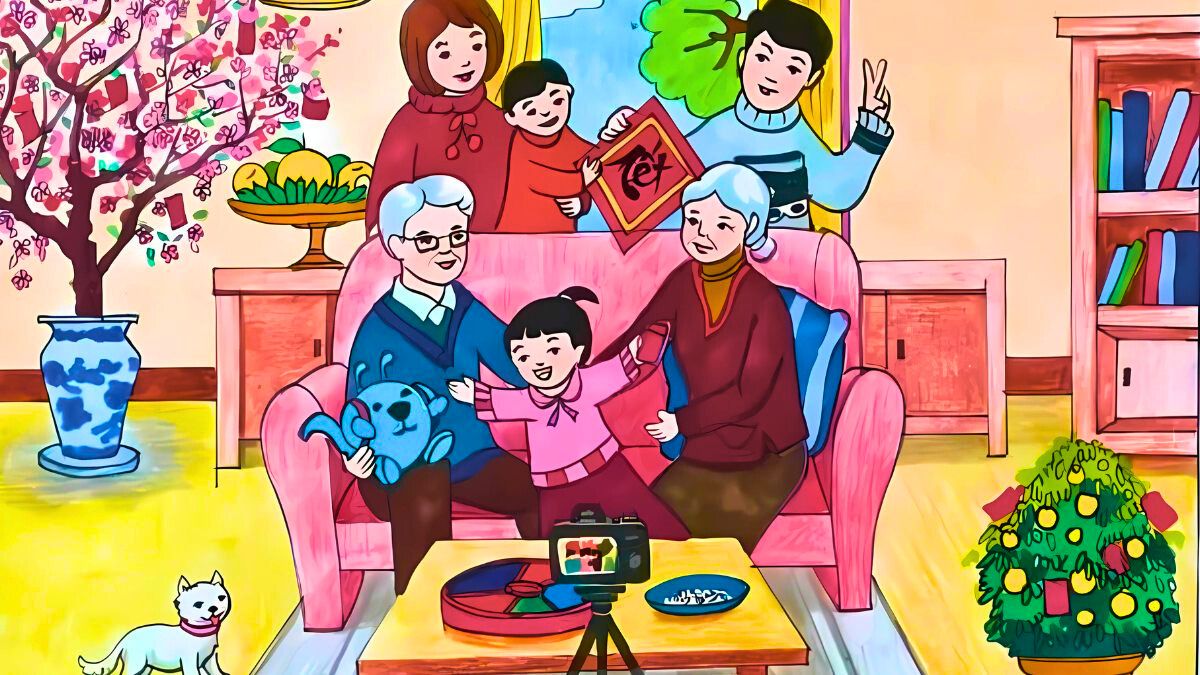 Tranh mẫu 5: Tranh gia đình ngày Tết