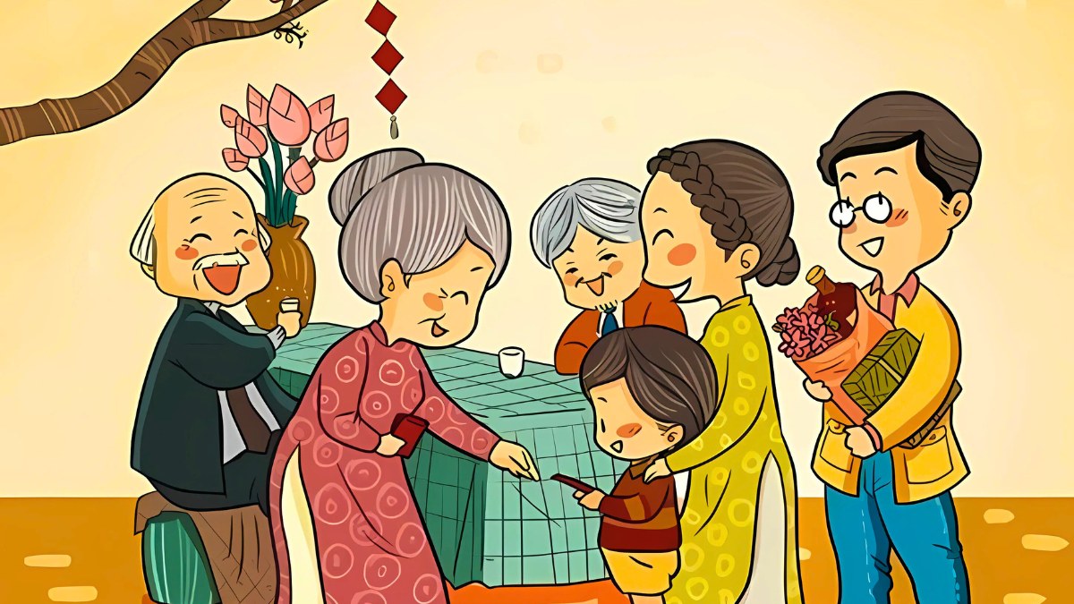 Tranh mẫu 6: Tranh gia đình ngày Tết