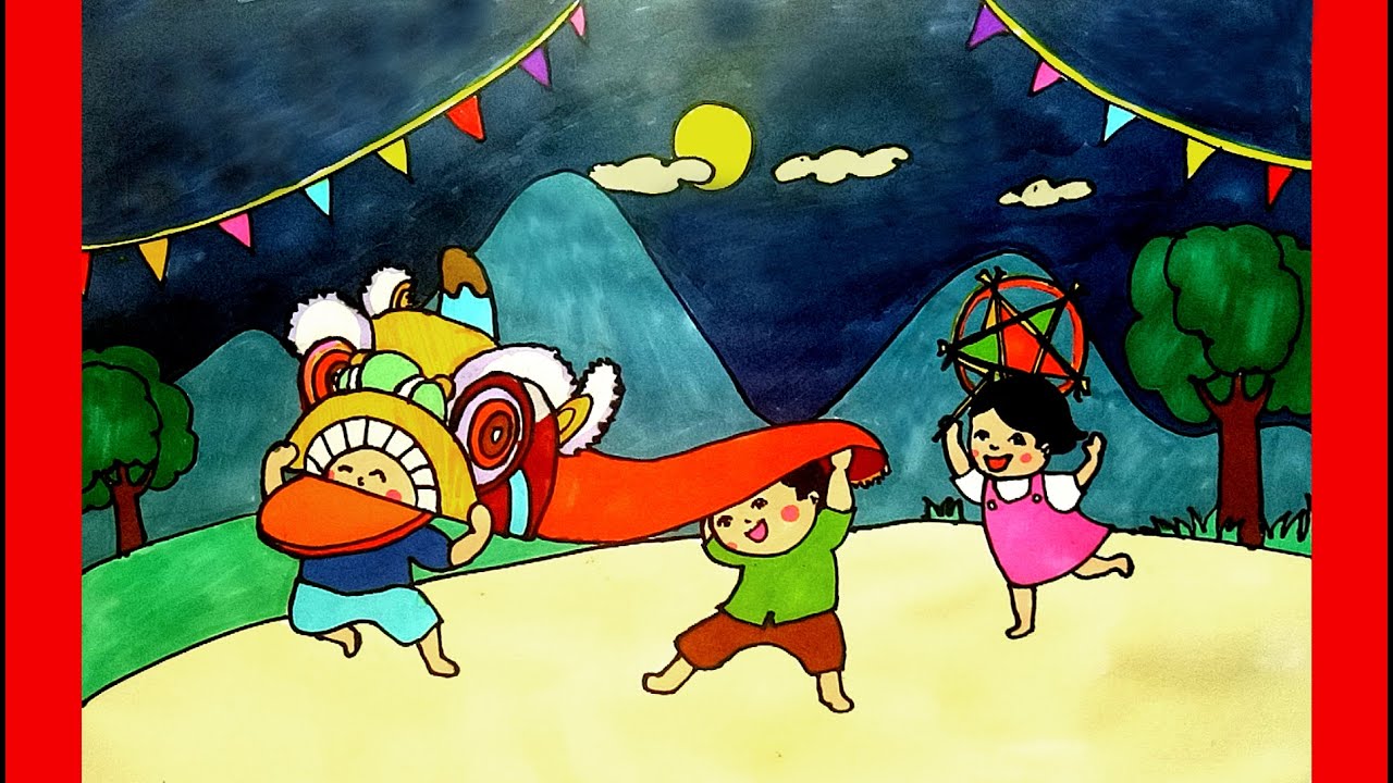 Tranh múa lân Trung thu