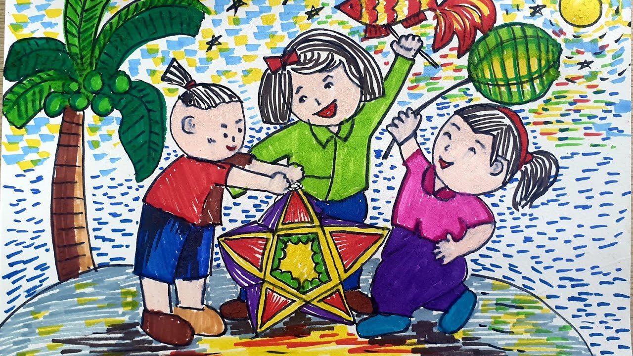 Mẫu 1: Tranh vẽ trung thu đơn giản