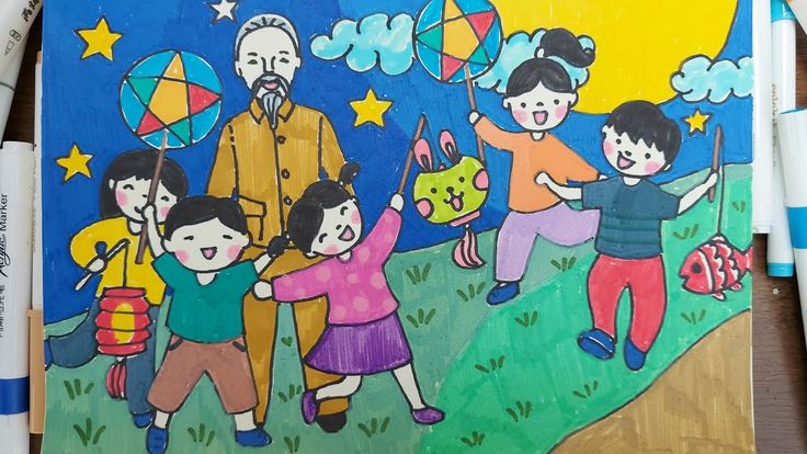 Tranh mẫu 11: Vẽ tranh Trung thu