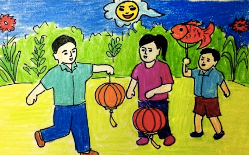 Tranh mẫu 17: Vẽ tranh Trung thu