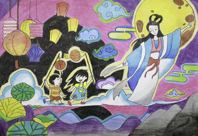 Tranh mẫu 18: Vẽ tranh Trung thu