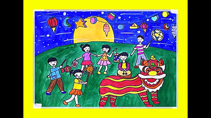 Tranh mẫu 19: Vẽ tranh Trung thu