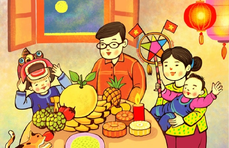 Tranh mẫu 20: Vẽ tranh Trung thu